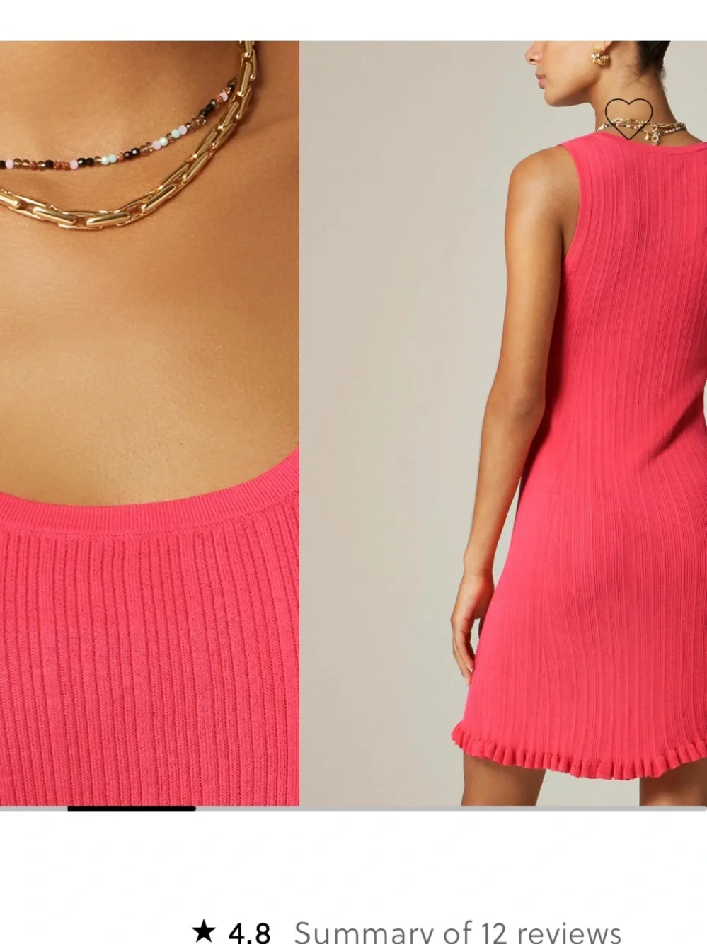 J. Crew Ribbed Ruffle-Trim Sweater Dress, Ultra Fine Cotton - Bright Coral (XL)